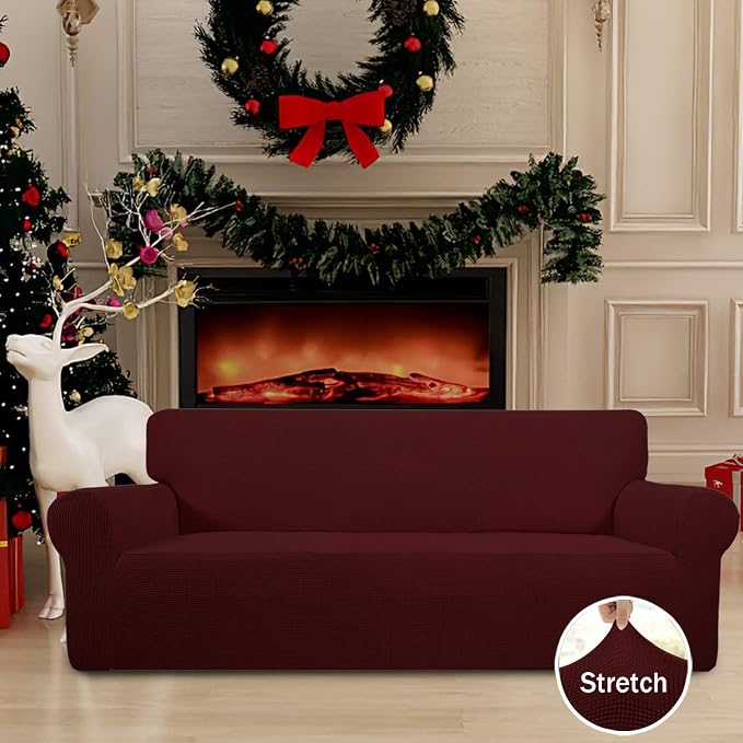 Easy-Going Stretch Oversized Sofa Couch Slipcover Washable Wine | 1-Piece Extra large Sofa Cover Furniture Protector Couch Soft with Bottom for Kids, Polyester Spandex Jacquard - Image 2