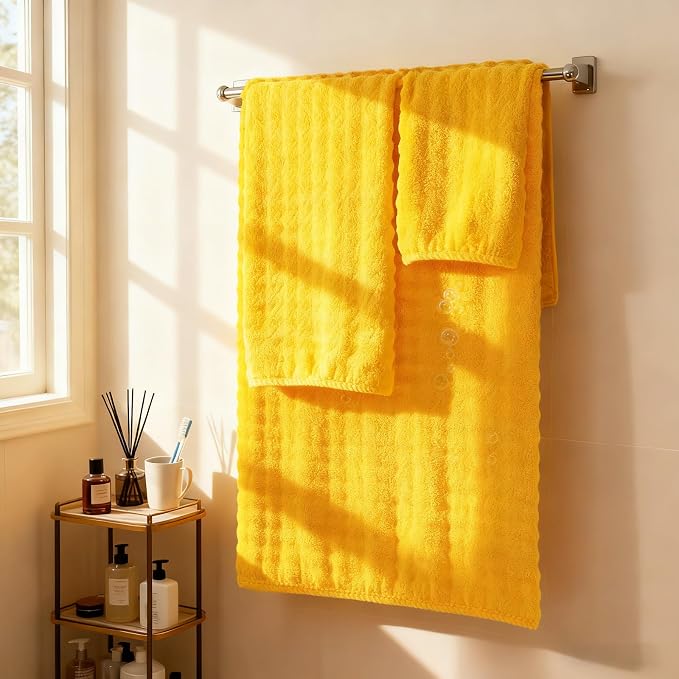 COZYART Lint Free 8 Pcs Bathroom Towels Set Ultra Soft Microfiber Yellow | Ultra Fluffy, Thick, Highly Absorbent, Fast Dry, No Shedding, No Pilling, Fade Resistant, Durable, Long-lasting - Image 5