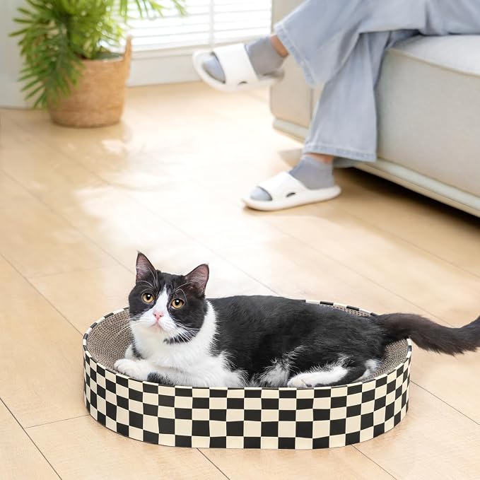 Conlun Oval Cat Scratcher Bed | Scratching Bowl Lounge for Cats | Large | Corrugated Cardboard Pad | Concave Shape | No Mess Enclosed Base | Serves as Couch Furniture Protector - Image 9