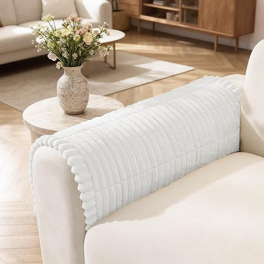 Fuzzy Couch Arm Covers for Dogs Washable, Thick Couch Covers for 3 Cushion Sofa Pet Friendly, Non Slip Plush Dog Couch Cover for for Sectional, Loveseat (White, 17.6" x 17.6") by CYCMACOHOME