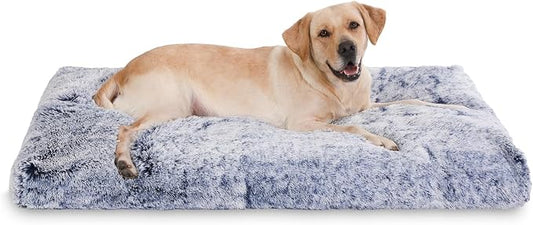 Bedfolks Plush Waterproof Dog Crate Bed, Removable Washable Cover, Faux Fur, 41"x27", Dark Blue by Bedfolks