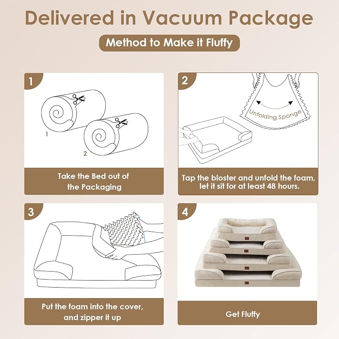 EHEYCIGA Orthopedic XXL Dog Bed, Waterproof Washable XL Big Pet Bed 48" | Non-Slip Bottom and Egg-Crate Memory Foam Extra Large Pet Couch Bed with Washable Removable Cover, Beige - Image 7