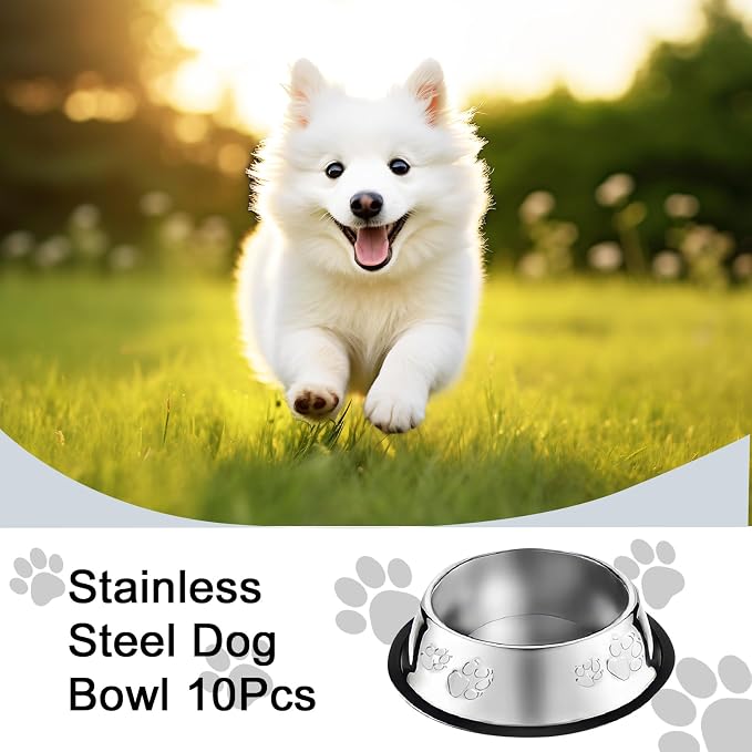 10 Pcs Stainless Steel Dog Bowl Pet Feeding Bowl with Rubber Base Non-Slip Pet Dishes Metal Dog Bowls Pet Food and Water Bowls for Small Medium Animals Kitten Rabbit (10.1 oz) - Image 6