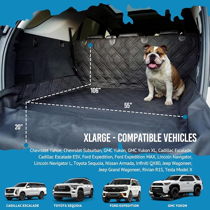 Bulldogology SUV Cargo Liner for Dogs 55"x106" Heavy Duty Pet Trunk Cargo Cover - Dog Car Seat Cover Waterproof Nonslip - Dog Hair, Muddy Paws, Scratches Cover Protector for Cars Vans (X-Large, Black) - Image 5