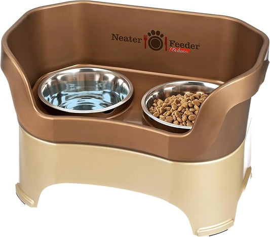 Neater Pet Brands Neater Feeder Deluxe Mess Proof Dog Bowls Elevated for Large Dogs Over 40 lbs, Made in USA, No Spill Raised Dog Food Bowl Stand Feeding Station, Food and Water Bowl Set, Bronze by NeaterPetBrands