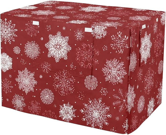 Dog Crate Cover Kennel Cover for Dog Cages Breathable for Wire Cage Indoor Outdoor Red Christmas Snowflakes by QwThum