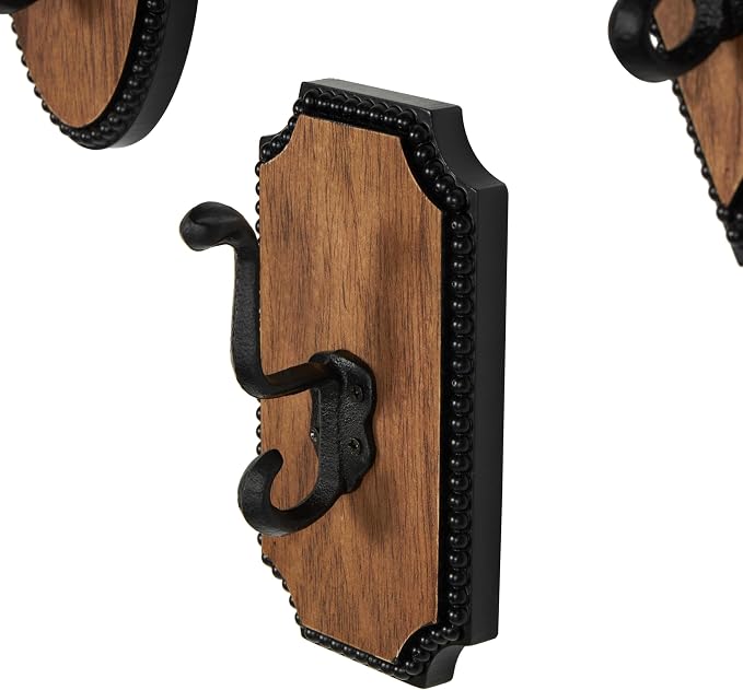 Deco 79 Wooden Home Wall Hook Vintage Inspired Coat Hooks with Black Beaded Frames and Varying Geometric Shapes, Set of 4 Hooks 4'W, 7'H, Brown - Image 5