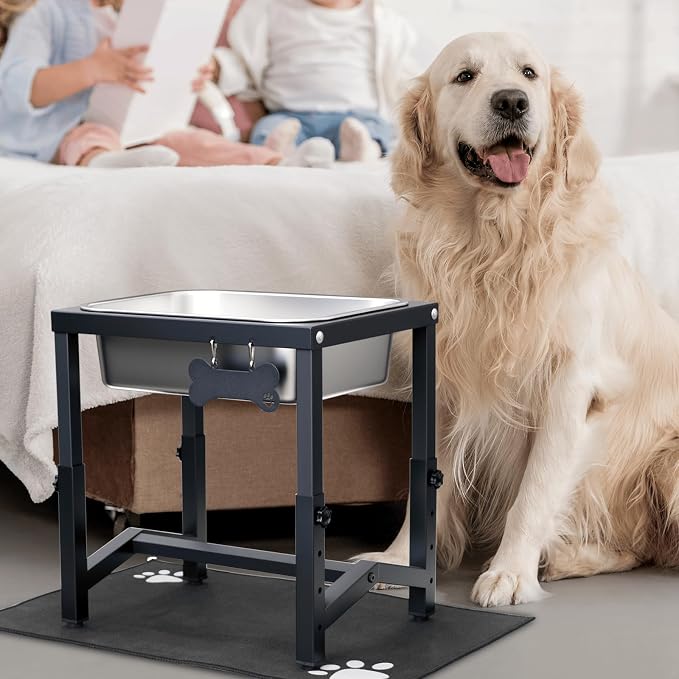 2 Gallon Elevated Large Dog Water Bowl, 4 Adjustable Height 10.5-15.8'' Raised Stainless Steel Bowl Stand with Anti-Slip Mat for Large Breed, Metal Dog Feeding Station for Relief Joint Pressure - Image 7