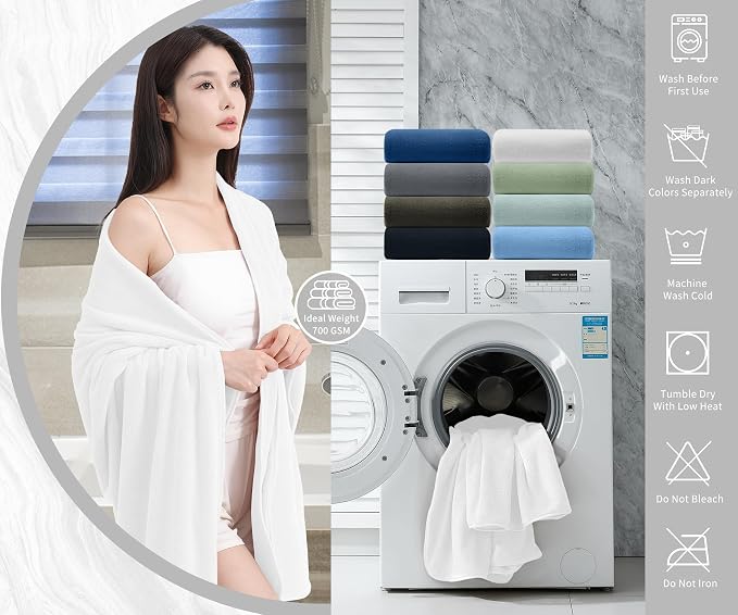 Extra Large Bath Sheet 4 Piece (35"x70")-Ultra Soft Oversized Bath Towel,Bath Sheet Set for Bathroom Hotel,Plush Highly Absorbent Quick Dry Shower Towel Set for Adults,Bathroom Towel Set White - Image 6
