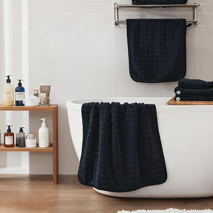 COZYART Lint Free 8 Pcs Bathroom Towels Set Ultra Soft Microfiber Black | Fluffy, Thick, Highly Absorbent, Fast Dry, No Shedding, No Pilling, Fade Resistant, Durable, Long-lasting - Image 6