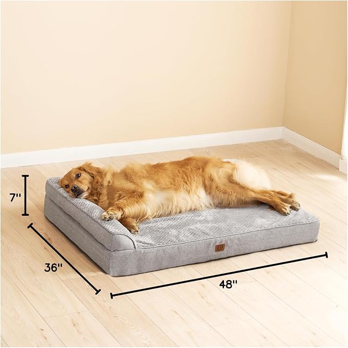 EHEYCIGA XXL Dog Bed Memory Foam, Orthopedic Giant Dog Bed Jumbo with Washable Removable Cover, Waterproof Pet Sofa Couch with Nonskid Bottom, 48x35x7.5, Grey - Image 10