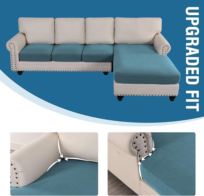 H.VERSAILTEX Sectional Couch Covers 4 Pieces Sofa Seat Cushion Covers L Shape Separate Cushion Couch Chaise Cover for Both Left/Right Sectional Couch (Seat Only: 1 Chaise + 3 Sofa, Storm Blue) - Image 7