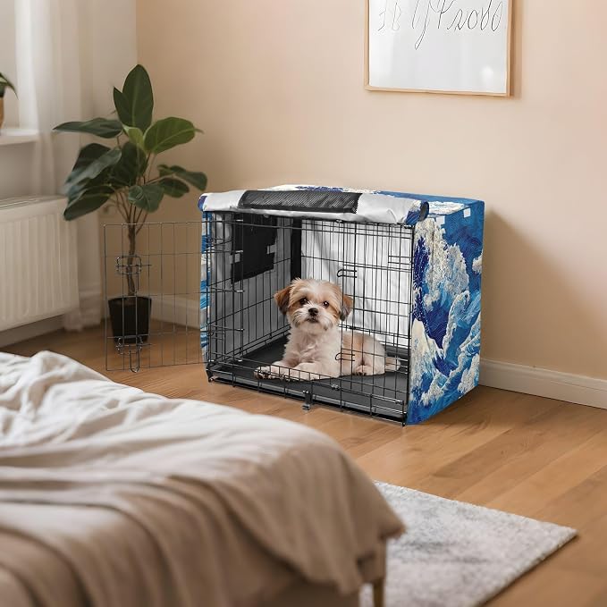 Dog Crate Cover Kennel Cover for Dog Cages Breathable for Wire Cage Indoor Outdoor Deep Blue Sea Waves - Image 7