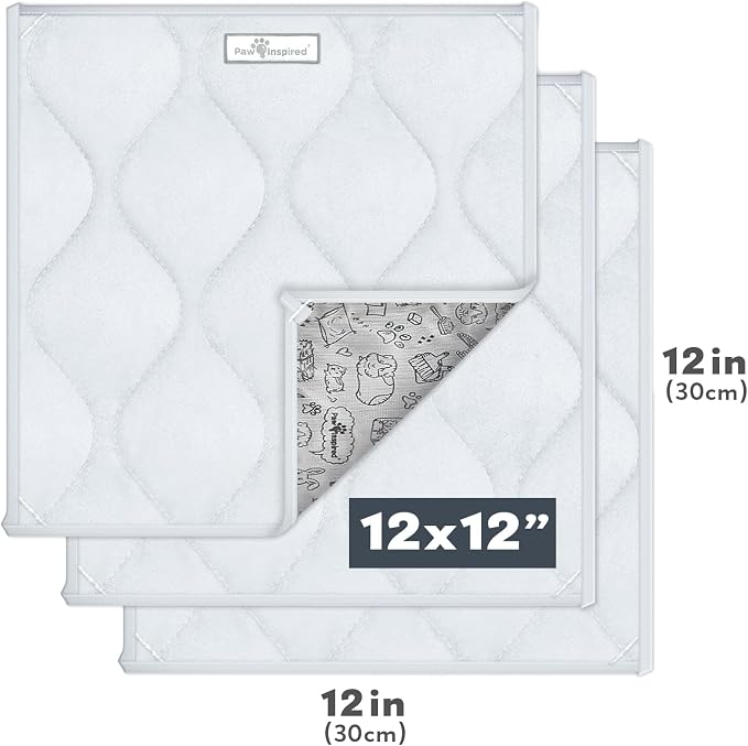 Paw Inspired Guinea Pig Cage Liner Pads, 12x12 Inch, Light Gray | Corner Mat, Pee Pad, Super Absorbent Bedding, Waterproof Bottom, Guinea Pigs, Ferrets, Rabbits, Hamsters, Small Animals - Image 2