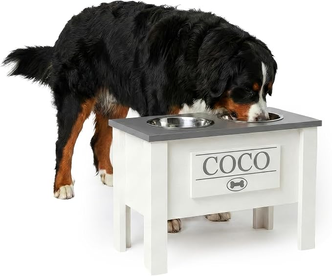 Elevated Dog Bowls for Large Dogs, Personalized Food Stand for Large Breed | Farmhouse Style, Elevated Wood Stand, Storage Container, Stainless Steel Bowls, Raised Anti-Slip Feeder, Made in USA by GrooveThisWoodshop