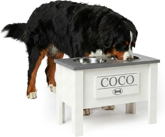 Elevated Dog Bowls for Large Dogs, Personalized Food Stand for Large Breed | Farmhouse Style, Elevated Wood Stand, Storage Container, Stainless Steel Bowls, Raised Anti-Slip Feeder, Made in USA by GrooveThisWoodshop