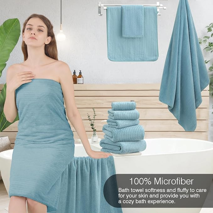 18 Piece Family Bath Towel Set Include 6 Bath Towels,6 Hand Towels and 6 Washcloths Soft Bathroom Towel with Hanging Loops,Highly Absorbent Quick Dry Towels Set for Bathroom,Hotel and Spa-Turquoise - Image 4