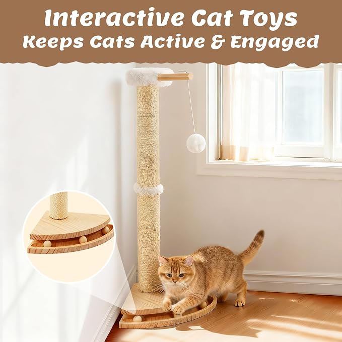 Cat Corner Scratcher with Interactive Ball Toys for Indoor Cats, Sisal Cat Scratching Post with Danging Ball for Wall Corners Furniture Protector 28'' - Image 2