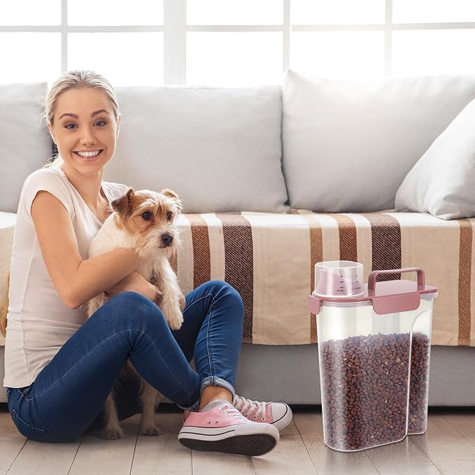 LEAWALK 5-7Lbs Airtight Pet Storage Container For Cat Dog Bird Food and Keep Fresh, Translucent Body, Upgraded Large Nozzle for Easy Pouring With Handle Design Easy to Carry When Going Out-Pink - Image 8