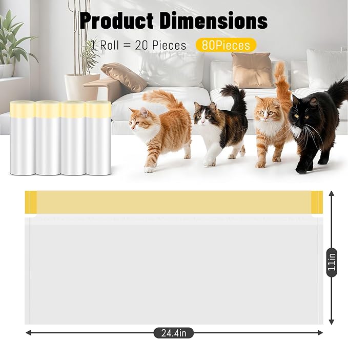 Cat Litter Bags for Automatic Litter Box, Replacement Self-Cleaning Cat Litter Box Liners, Drawstring Trash Bags for Robot, Waste Bag of 24.4×11 Inches（80 Counts/4 Rolls） - Image 2