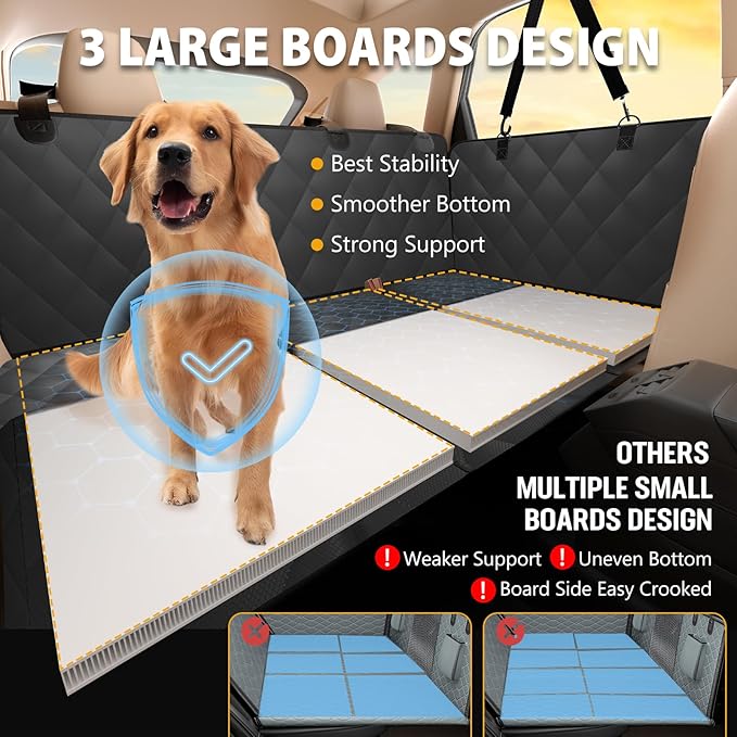 Back Seat Extender for Dogs-Large Space, Dog Car Seat Cover Hard Bottom Holds 420lbs, Sturdy Backseat Extender for Dogs,Upgraded Waterproof Pet Car Bed Dog Hammock for Car, SUV,Truck, Black - Image 3