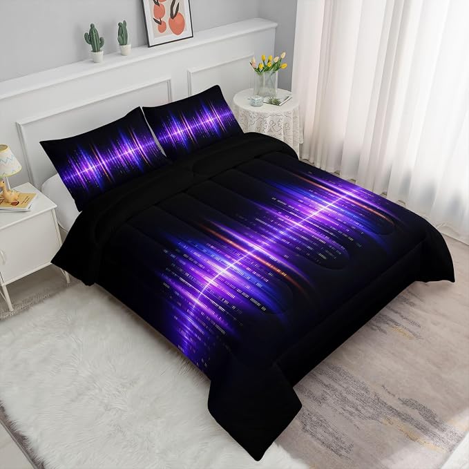 Geometric Stripes Comforter Set Purple Gradient Lines Printed Bedding Set with 1 Comforter and 2 Pillowcases for Boys and Girls Bedroom All Season(Line Full) - Image 2