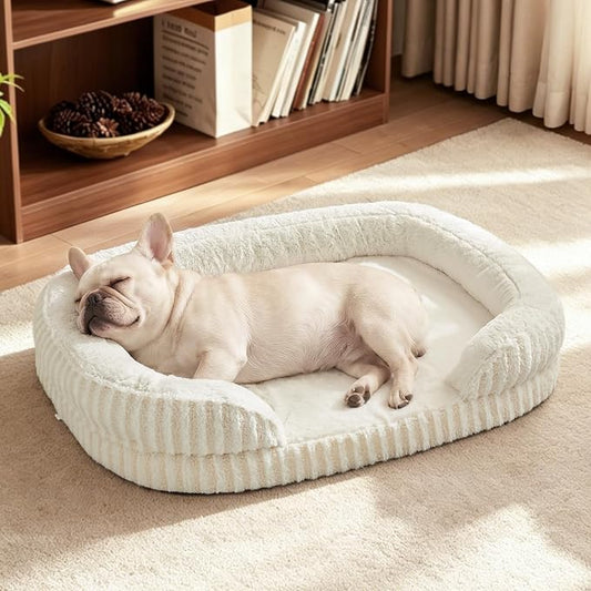MIXJOY Orthopedic Dog Beds Medium Sized Dog,Medium Waterproof Oval Dog Bed with Removable Washable Cover,Egg-Crate Foam Big Pet Bed Couch Sofa with Bolster Sides,Non-Slip Bottom,M 28"X23",White by MIXJOY