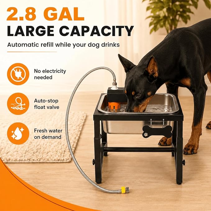2.8 Gallon Elevated Large Dog Water Bowl, Automatic Dog Water Bowl Dispenser, 4 Adjustable Height Raised Dog Bowl Stand for Large Breed Relief Joint Pressure, Easy Clean for Indoor & Outdoor Uses - Image 3