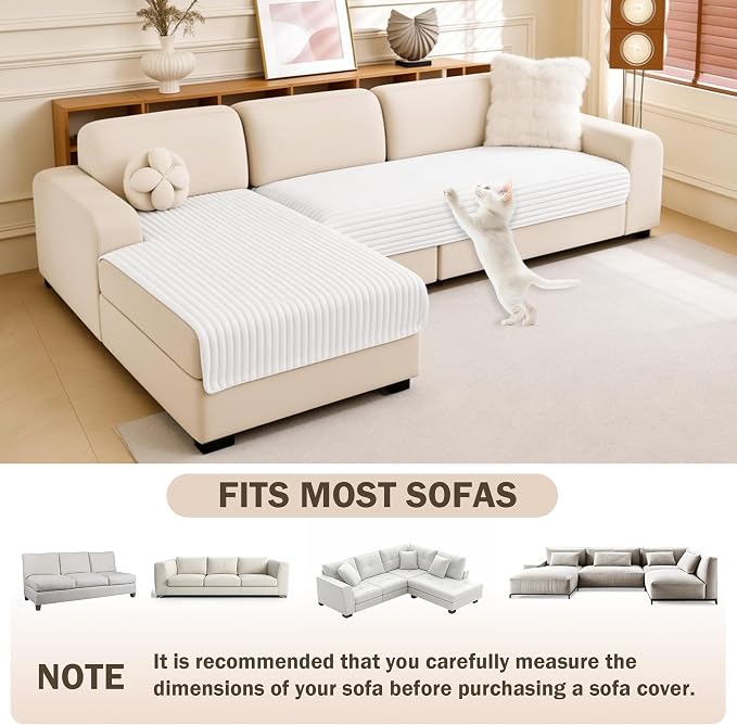 MEETSKY 100% Waterproof Couch Covers for Sectional Sofa, Non Slip Couch Cover for Dogs, 2 Pieces Pet Sofa Covers for 2 Cushion L Shape, Washable Soft Sofa Slipcover, Cream, Large, 35"x63"+35"x63" - Image 2