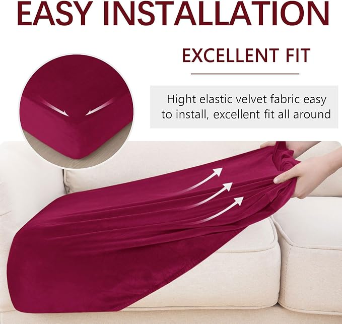 hyha Velvet Couch Cushion Covers, Sofa Covers for 2 Cushion Couch Washable | Soft Plush Sofa Slipcover, Elastic Bottom, Non-Slip Wear Resistant Furniture Protector, Ideal For Pets & Kids, Medium - Image 4