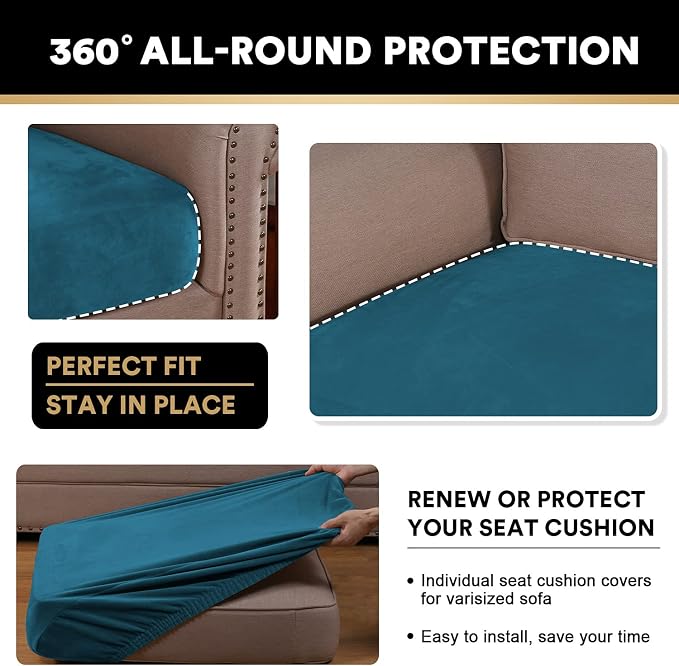 PrinceDeco Stretch Sofa Cushion Covers for Couches and Sofas,Soft Velvet Couch Seat Covers, Sofa Covers Washable, Seat Cushion Cover for 3 Couch Sofa Pet Friendly - Deep Teal, Each Width Up to 29.5" - Image 7
