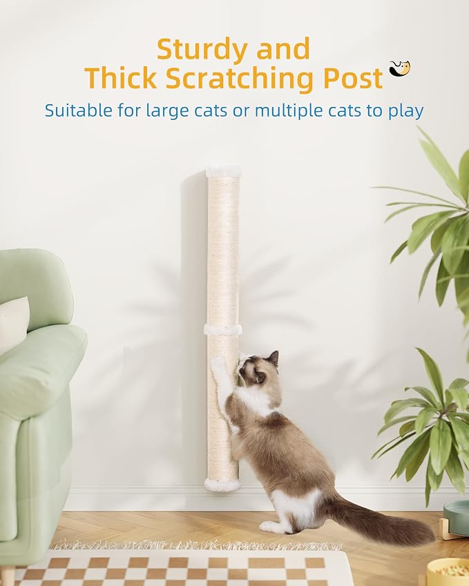 Aechonow 34" Cat Scratching Post, Sisal Wall Mounted Cat Scratcher for Cats | Cat Wall Climber, Cat Wall Scratcher, Cat Wall Furniture for Indoor Cats, Natural Sisal, Tall & Sturdy, Rabbit Velvet - Image 4