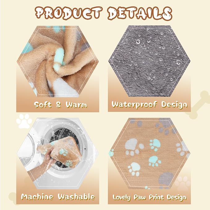 YUEPET 2 Pack Waterproof Dog Blankets, Puppy Blankets for Small Dogs & Cats | Waterproof Inner Layer, Bed Couch Sofa Protector, Soft Reversible Fleece, 30x20", Machine Washable, Gray Coffee - Image 3
