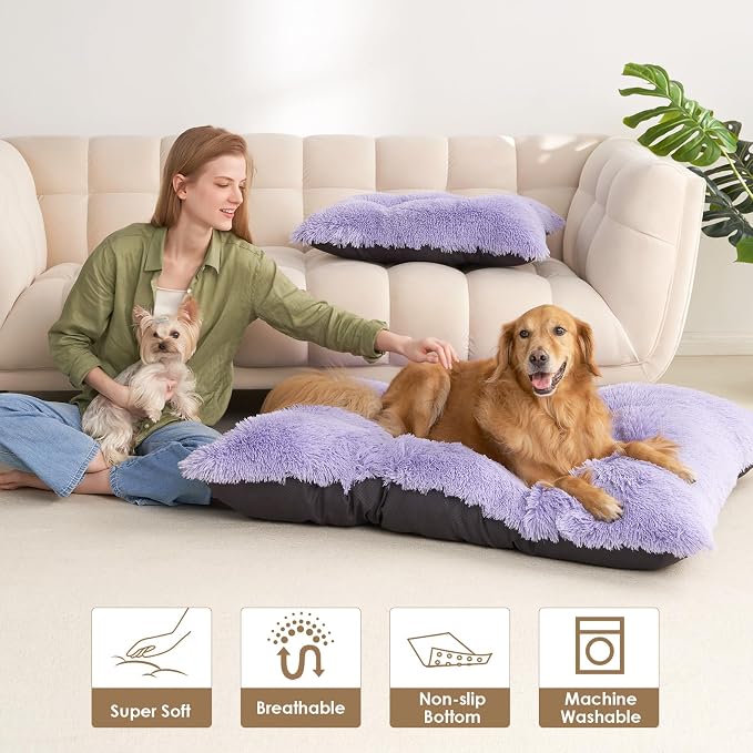 EHEYCIGA Fluffy Dog Crate Bed, Plush Extra Large Dog Pillow, Purple | Xlarge Calming Anti Anxiety Plush Faux Fur Mat for Large size dogs, Washable Soft Warm Dog Pad with Non-Slip Bottom - Image 6