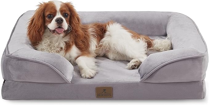 Bedfolks Orthopedic Dog Bed, Waterproof Dog Sofa Bed for Medium Dogs, Egg Foam Pet Couch Bed with Removable Washable Cover and Nonslip Bottom, Light Grey by Bedfolks
