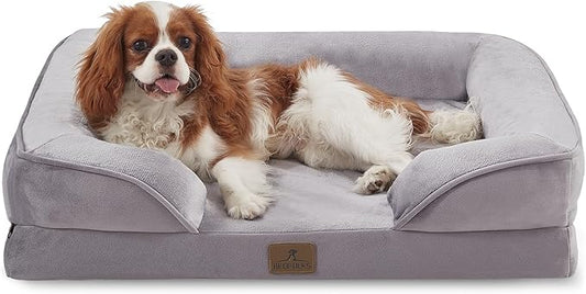 Bedfolks Orthopedic Dog Bed, Waterproof Dog Sofa Bed for Medium Dogs, Egg Foam Pet Couch Bed with Removable Washable Cover and Nonslip Bottom, Light Grey by Bedfolks