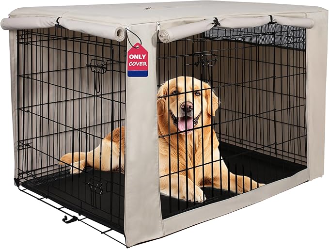 HiCaptain Dog Crate Cover 48.0" L x 30.0" W x 33.0" H with Breathable Mesh, Durable Heavy Duty Kennel Cover, Dual Zippered Panels, Windproof Waterproof UV-Resistant(Beige) by HiCaptain