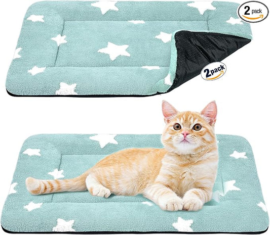 Mora Pets Cat Bed for Indoor Cats Washable Dog Crate Pad Cute Star Dog Bed Mat for Small Dogs Pet Kennel Pad for Cage Soft Flat Puppy Kitten for Sleeping Anti-Slip Blue 22 x 13 inch 2 Pack by MoraPets