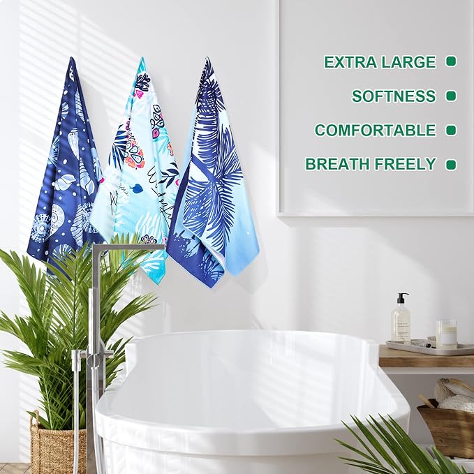 EBOOT 10 Pack Oversized Beach Towel Set Extra Large Pool Towels Microfiber Quick Dry Swim Blanket for Adult Women Men Face Hand Body Bath Travel Pool(Delicate Color,36 x 72 Inch,Seaside) - Image 5