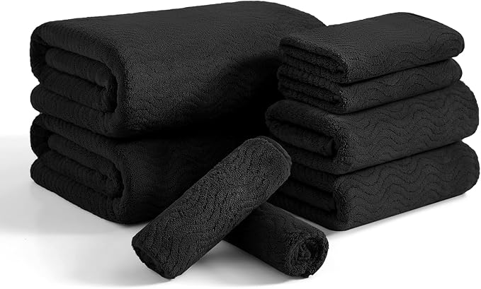8 Piece Bath Towel Set Black|2 Oversized Large Bath Sheet,2 Hand Towels,4 Washcloths| Ultra Soft Cozy Bath Towel Set for Bathroom Hotel Gym Spa,Highly Absorbent & Quick Dry Bathroom Towel Collections by JessyHome