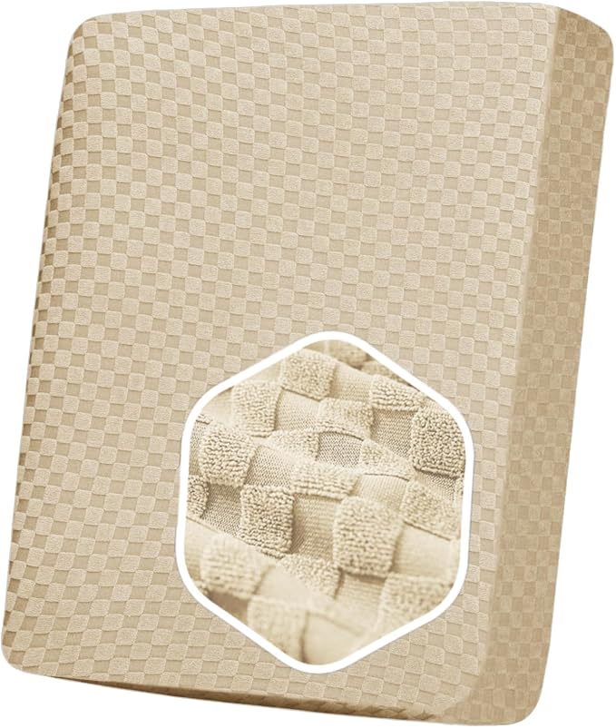 YEMYHOM Stretch Individual Cushion Covers Sofa Chair Seat Cushion Slipcovers Soft Couch Cover Replacement Large Checkered Furniture Protector with Elastic Bottom (1 Pc Cushion Cover, Light Beige) by YEMYHOM