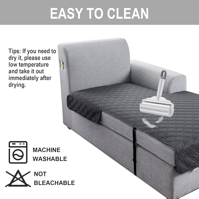 Genina L Shape Couch Cover, Sectional Couch Chaise Covers, Waterproof Washable Sofa Covers for Left L Shape Chaise Lounge, Anti-Slip Sofa Slipcovers for Dogs Cats Pet Friendly(Charcoal Gray) - Image 5