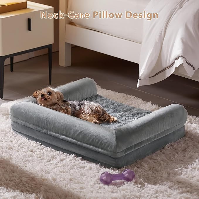 BFPETHOME Orthopedic Washable Large Dog Bed for Senior Dog Comfy Sleep | Waterproof Big Soft Pet Couch Bed for Dogs Relax with Removable Cover Supportive Egg Crate Foam Grey 28x23 Inch - Image 4