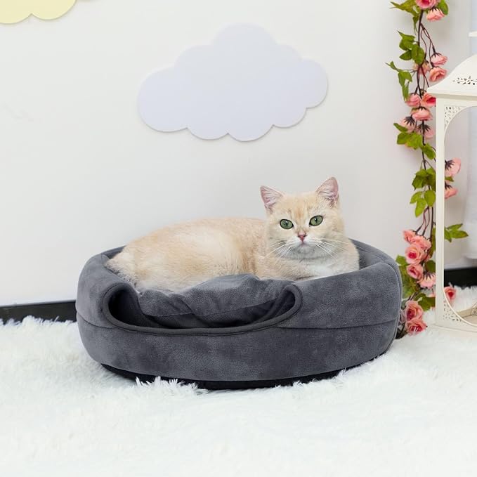 Hollypet Cat Bed Cave for Indoor Cats for Pets up to 15 lbs, Dark Gray | Warm Cat Bed Cats Igloo Cave Condo, Covered Kitty House with Removable Washable Cushion, Cozy Enclosed Pet Bed for Small Dogs - Image 4