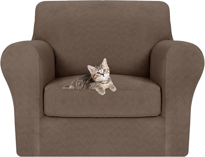 MAXIJIN 2 Piece Chair Covers Chair Slipcover with Arms, Sofa Chair Cover for Living Room Armchair Cover, Stretch Pet Dog Slip Cover for A Chair with 1 Cushion (31"-46", Brown) by MAXIJIN