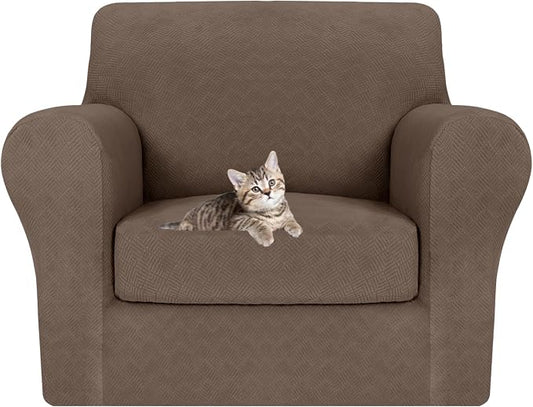 MAXIJIN 2 Piece Chair Covers Chair Slipcover with Arms, Sofa Chair Cover for Living Room Armchair Cover, Stretch Pet Dog Slip Cover for A Chair with 1 Cushion (31"-46", Brown) by MAXIJIN