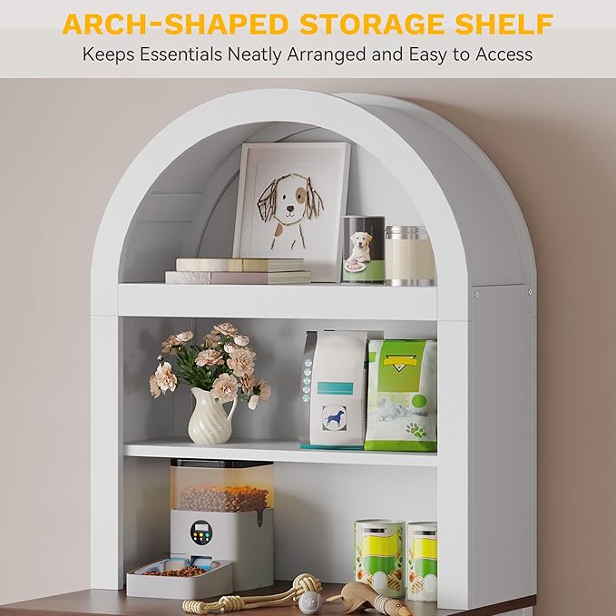 DWVO 70.8in Large Hidden Cat Litter Box Furniture with Shelves | High-Gloss Modern Litters Box Enclosure for Self-Cleaning Litter Boxes, Large Hidden Wooden Cabinet, White - Image 5
