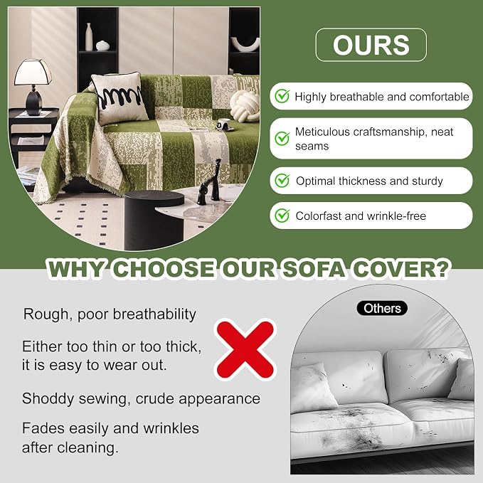 ROOMLIFE Boho Couch Covers for Sofa Washable for 2 Cushion Couch Chenille | Furniture Protector Sofa Couch Cover for Dogs, Soft Breathable Sofa Slipcover, Couch Throw Blankets with Tassels 71''X118'' - Image 5