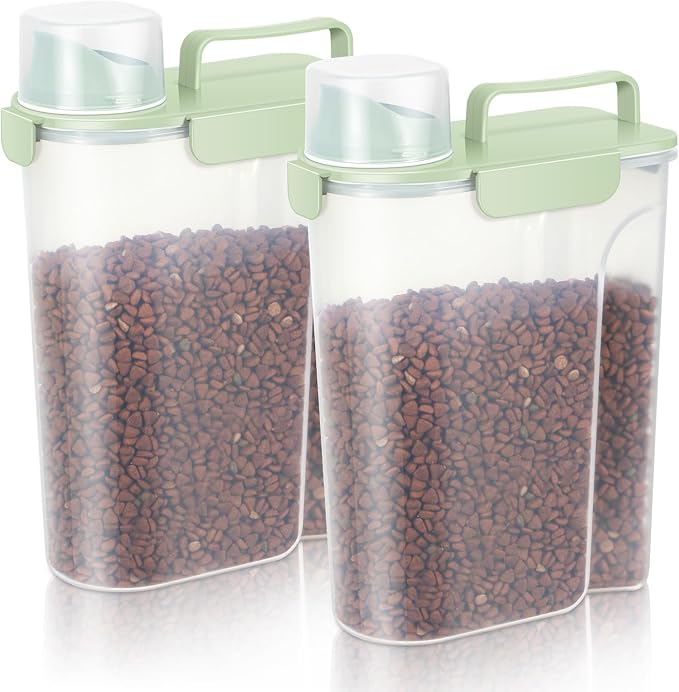 LEAWALK 5Lbs /6Qt/5L Airtight Cat Dog Food Storage Container with Upgraded Large Nozzle BPA-Free, Pet Food Storage Containers for Rice, Grain, Pet Food, Flour, Dog Treat Storage-2 Pack Green by LEAWALK