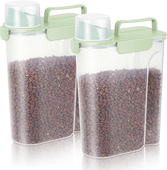 LEAWALK 5Lbs /6Qt/5L Airtight Cat Dog Food Storage Container with Upgraded Large Nozzle BPA-Free, Pet Food Storage Containers for Rice, Grain, Pet Food, Flour, Dog Treat Storage-2 Pack Green by LEAWALK